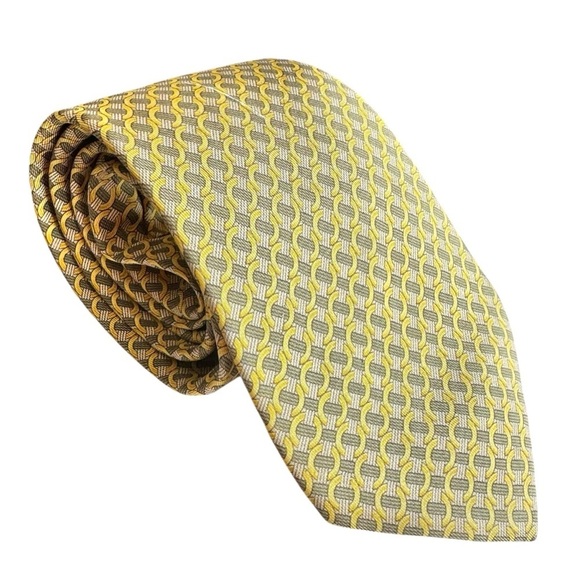 Authentic HERMES 100% Silk Yellow & Beige Cream Buoy Neck Tie - Picture 1 of 6